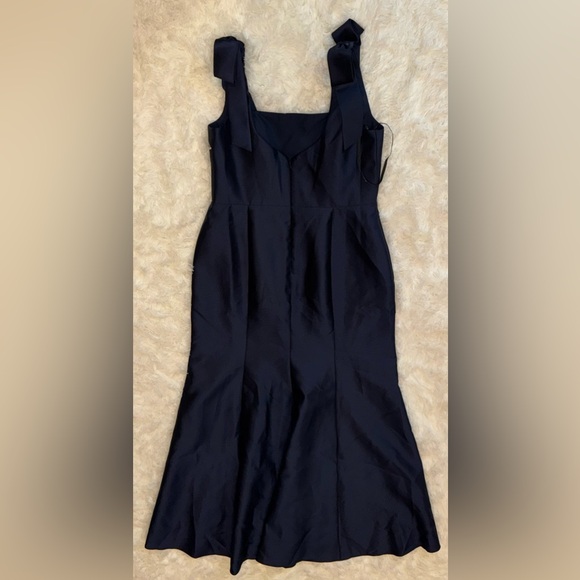 NEW Alfred Sung Bow Strap Satin Twill Trumpet MIDNIGHT NAVY Blue Gown sz 14 - Picture 4 of 6